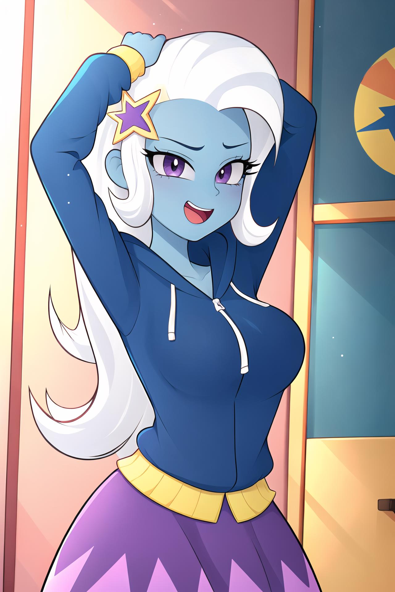 A cartoon picture of a woman in a purple dress and a star - SeaArt AI