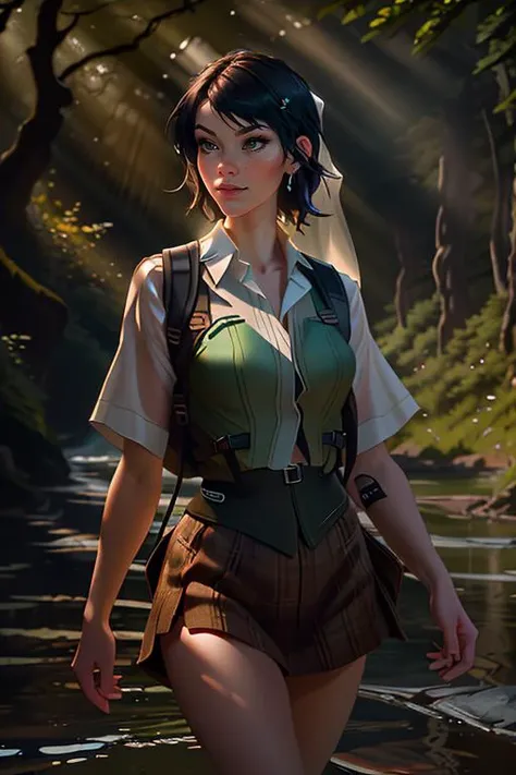 Merger_sabrina_haus,
(walking by a river in a rich atmospheric (woodland forest:1.2) wearing (hiking gear:1.3), (god rays:1.3), (atmospheric:1.1), scenic:1.2),
bokeh, f1.4, 40mm, photorealistic, raw, 8k, textured skin, skin pores, intricate details  <lora:epi_noiseoffset2:1>, epiCRealism