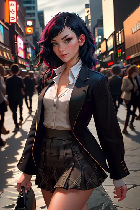 Merger_sabrina_haus,
(walking down Hollywood boulevard, a busy street scene, public, bustling, crowds, wearing a skirt and blazer:1.2),
bokeh, f1.4, 40mm, photorealistic, raw, 8k, textured skin, skin pores, intricate details  <lora:epi_noiseoffset2:1>, epiCRealism