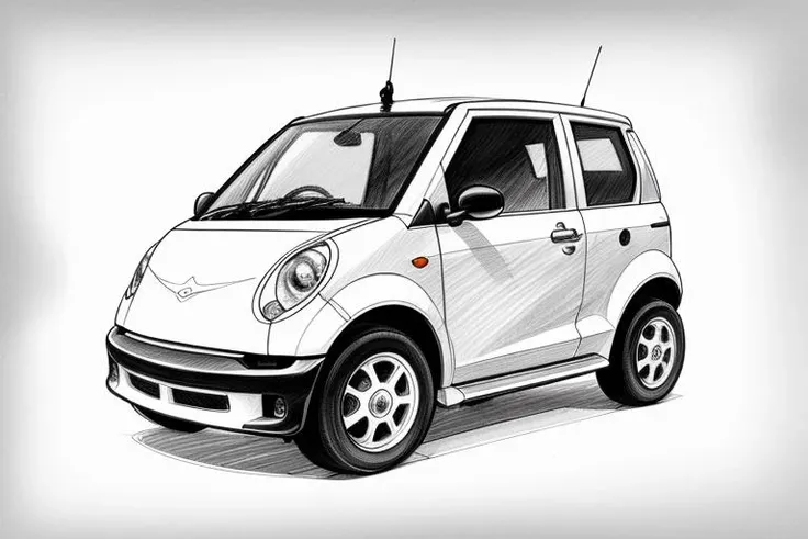 Drawing of micro vehicle, sketch artstyle, grayscale, monochrome <lora:QueratoLora:0.8>