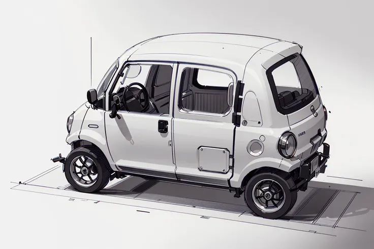Drawing of micro vehicle, sketch artstyle, grayscale, monochrome <lora:QueratoLora:1>