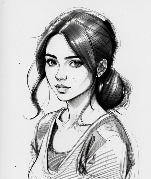 sketch artstyle, Isaura Ojeda in casual clothes, grayscale, monochrome, ((solo)) <lora:QueratoLora:1>
