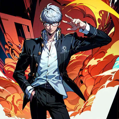 (masterpiece, best quality, ultra-detailed, highres), dark city,, dynamic angle, (illustration:1.3),
1boy, narukami yu,
glasses, school uniform, open clothes, jacket, shirt, black pants,
put one hand in your pocket,
<lora:persona4_narukami:0.8>