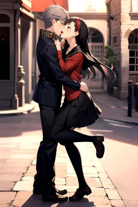 1girl, 1boy, standing,  from side,school uniform,hug kiss,<lora:properkissing_v1:.5> properkissing,french kiss,full body,
1boy,narukami yus,chool uniform french kiss,
BREAK
1girl,open mouth,french kisssv1, sailoraayukiko, long hair, hairband, school uniform, serafuku, red cardigan, long sleeves, black skirt, black pantyhose