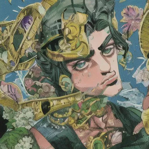 (jotaro kujo) in the style of hirohiko araki,zoomed in on face, focused on face, blue highlights,looking at viewer, manga, aristocratic youth, jojo's bizzare adventure <lora:HirohikoArakiJoJo:0.75>