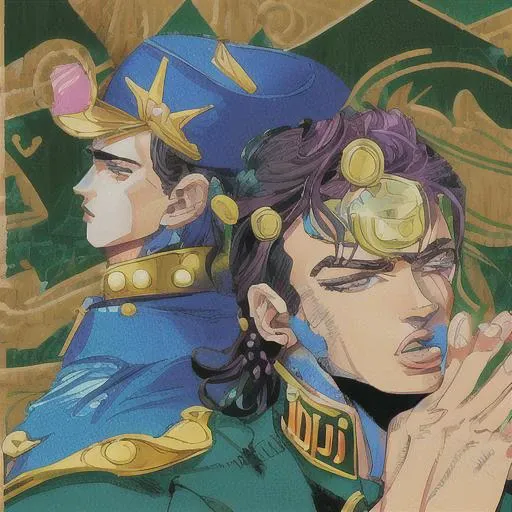 (jotaro kujo) in the style of hirohiko araki,zoomed in on face, focused on face, blue highlights,looking at viewer, manga, aristocratic youth, jojo's bizzare adventure <lora:HirohikoArakiJoJo:0.7>