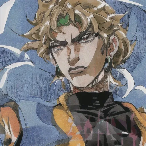 mksks style,(DIO), 1boy,flamboyant,  portrait, jojo's bizzare adventure <lora:HirohikoArakiJoJo:0.79> , ( brown) short hair and blue droopy eyes,skin, suit straps,white shirt, brown vest,black short straight hair,zoomed in on face, focused on face, blue highlights,looking at viewer, aristocratic youth,in the style of hirohiko araki, zoomed in on face, focused on face, detailed art, looking at viewer, manga, aristocratic youth  <lora:dio_v10:1>