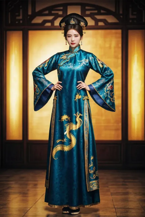(Ultra-detailed, photorealistic, best quality,4k,8k,highres,masterpiece:1.3), (Vogue magazine cover), (Vogue Style Cover), Vogue style color paintings, 1 females, age 24, Vietnamese. With her tan skin and perfect body shape, she radiates an irresistible allure. Known for her super sexy appearance, her busty physique and long legs only enhance her appealing persona. Her body language is as captivating as her physical attributes, always exuding confidence and sensuality. (((She's wearing a Art Deco Aodai - Vietnamese traditional clothes, the iconic Art Deco print enhancing her bold and daring persona))). ((intricate detail)), super finely detailed hands, ultra finely detailed fingers(((ten fingers))), (standing confidently), (full body showcase), (show full body), (no logos on background), (no logo). paul ruben style