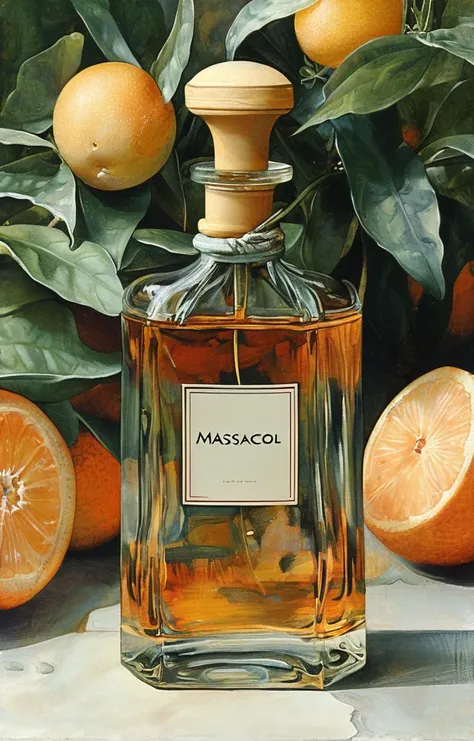 masterpiece,best quality,<lora:tbh197-sdxl:0.9>,illustration,style of Masaccio A bottle of perfume in garden