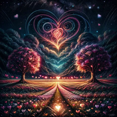 ValentineNatureStyle,flower,outdoors,sky,tree,no humans,night,grass,star (sky),heart shaped stars,heart shaped moon,nature,night sky,scenery,starry sky,field,colorful
,heart shaped flower,valentine, <lora:ValentineNatureStyle:1>, <lora:add_detail:0.8> <lora:more_details:0.8> <lora:colorfix:0.8>