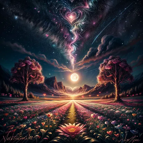ValentineNatureStyle,flower,outdoors,sky,tree,no humans,night,grass,star (sky),heart shaped stars,heart shaped moon,nature,night sky,scenery,starry sky,field,colorful
,heart shaped flower,valentine, <lora:ValentineNatureStyle:1>, <lora:add_detail:0.8> <lora:more_details:0.8> <lora:colorfix:0.8>
