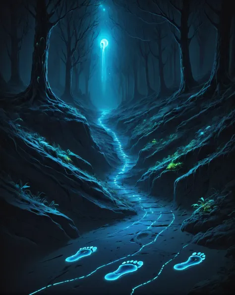 BW, Satisfying, Ghostly "Footprints on the path of discovery, seekers of truth, unveiling the mysteries that lie beyond the veil.", <lora:Neon_Style_XL:1> neon_style