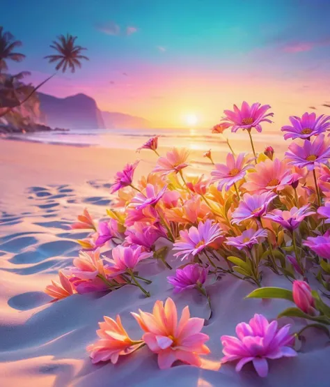 <lora:Neon_Style_XL:0.3> neon_style,flowers, (masterpiece), best quality, highres, 4k, 8k, amazing quality, amazing shading, soft lighting, at the beach, pastel colors,