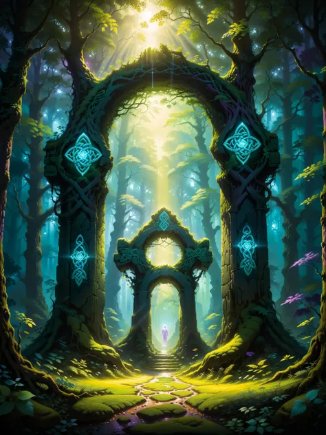 <loractl:envybetterhiresfixxl01-xl:0.2:hr=1.0> <lora:add-detail-xl:2.4> <lora:xl_more_art-full-xl:0.6> <lora:rmsdxl_enhance-xl-by_rmada:2.0> <lora:lyco-style-envydramaticlightingxl01_digital_art-xl:0.4> <lora:rmsdxl_darkness_cinema-xl-by_rmada:0.4> <lora:style-neon-xl-by_kuritsutian197:0.3> neon_style, famous painting by (eyvind earle:1.3), (colorful:1.2), poster style, cover art, (druidic magic:1.4), (glowing celtic knots:1.4), at night, in the depths of the lush ancient forest, a mysterious celtic druid sanctuary comes to life in a hidden glade, moonbeams pierce through the canopy and illuminate the moss-covered standing stones and an ancient altar, a towering magical druidic stone portal provides passage to another world, low angle, overgrown, dappled light, crepuscular rays, dreamlike, otherworldly, ethereal, hazy background, mystic, dark, low-key, black, teal, green, purple, blue, red, yellow, ultra detailed