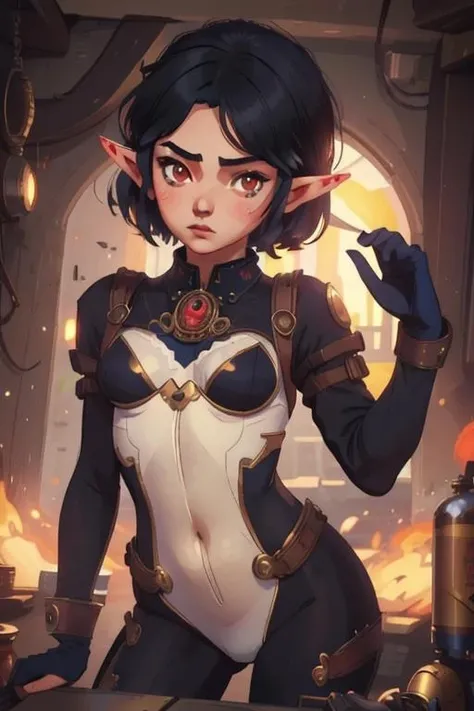 <lora:arcane_offset:0.75> arcane style, steampunk, bodysuit,, (thighs and up):1.5, (small breasts):1.5, (face focus), facing viewer, high detailed eyes, high detailed face,, <lora:Ai_Yuki:0.75> Ai Yuki, elf ears, red eyes,