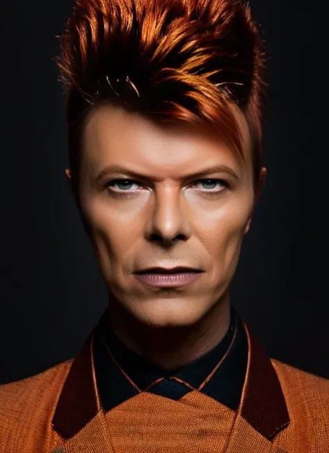 portrait of sks man (bowie:1) by Flora Borsi, style by Flora Borsi, bold, bright colours, orange Mohawk haircut, ((Flora Borsi)), <lora:bowie:1>