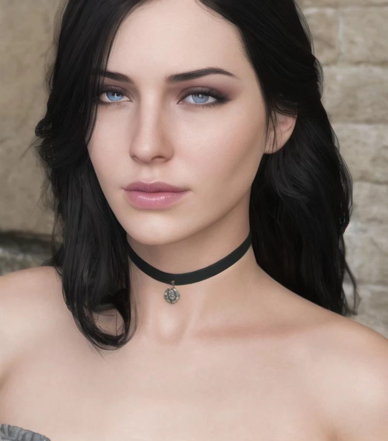 (RAW photo, best quality), (realistic, photo-realistic:1.3), best quality ,masterpiece, an extremely delicate and beautiful, extremely detailed ,CG ,unity ,2k wallpaper, Amazing, finely detail, masterpiece,light smile,best quality, extremely detailed CG unity 8k wallpaper,huge filesize , ultra-detailed, highres, extremely detailed, iu,asymmetrical bangs,short bangs,bangs,pureerosface_v1,beautiful detailed girl, extremely detailed eyes and face, beautiful detailed eyes,light on face,looking at viewer, straight-on, staring, closed mouth,black hair,long hair, collarbone, bare shoulders, longeyelashes, upper body, 1girl, (full body:1.3), (highly detail face: 1.5), (beautiful ponytail:0.5),beautiful detailed eyes, beautiful detailed nose, realistic face, realistic body, comfortable expressions,smile, look at viewer,comfortable expressions, <lora:Yennefer_v2:0.6>