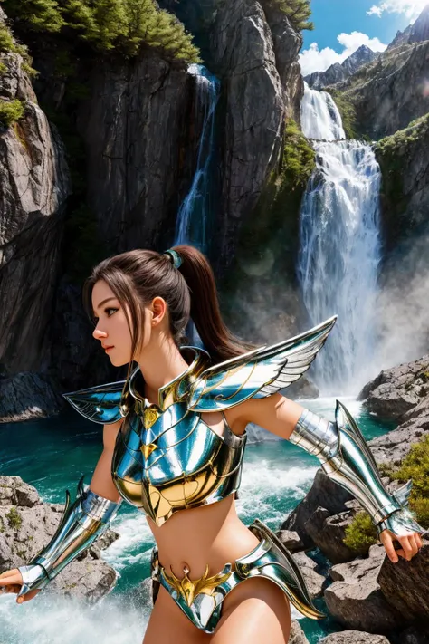 Anime style art, warrior wearing a tiara flying in the air, modern woman, Atlantean Valkyrie, brunette elf, flowing black caboles, xena style, warrior princess, Pixie character, Brown skin woman, Mystic Valkyrie, Dragonfly wings, leather armor, Fairy, Inka Girl, Astral Fairy, big curly hair, abstract background