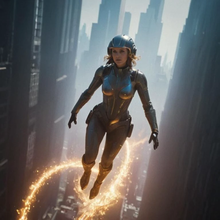 aerial view,  from above, directly above, looking directly down on flying [woman|j3nn1f3r8xl],  (faces fills frame:1.3), large breasts, strapped to jetpack cylinder, ascending towards viewer, extreme wide angle,  extreme perspective, foreshortening, BREAK (bright jet of flames shooting down to ground, backlighting woman),  aerodynamic helmet, air refraction below woman, d3c0pnuk, str34ml1n3,  in the air, , leather boots,  feminine  fitted  enameled steel bodysuit, dented and chipped, bolted and rivetted aluminum, BREAK approaching viewer face-first, head tilted back, body receding in background, solo,  face focus,  glowneon, glowing, motion trail,  motion blur, slipstream, vapor trails off fingers, motion trails off body, motion blur, receding background, depth of field  in a 1937 retrofuture fascist metropolis, dense art deco downtown full of skyscrapers, neon, searchlights, (dynamic action, kinetic action, dynamic angle, nimbleness:1.5), (rim lighting:1) two-tone lighting, sharp focus, 8k resolution, ascending fast, streamline aesthetics ,intricate detail, hyper-realistic d3c0pnuk, retrofuture
<lora:Decopunk_XL:1> 
 <lora:j3nn1f3r8xl:0> <lora:glowneon_xl_v1:0.5>