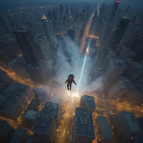 aerial view, from above, directly above, looking directly down on jetpack, ascending towards camera, extreme wide angle, extreme perspective, foreshortening, d3c0pnuk, str34ml1n3 , in the air, small jetpack, exhaust shooting down, trailing smoke plume, ascending fast, glowneon, glowing, sparks, lightning, ultra detailed, light speed, flash, motion trail, motion blur, slipstream, vapor trails, motion trails, motion blur, receding background, depth of field in a 1937 retrofuture fascist metropolis, dense art deco downtown full of skyscrapers, neon, searchlights, (dynamic action, kinetic action, dynamic angle, nimbleness:1.5), (rim lighting:1) two-tone lighting, sharp focus,
<lora:Decopunk_XL:1>
<lora:j3nn1f3r8xl:0> <lora:glowneon_xl_v1:0.5>