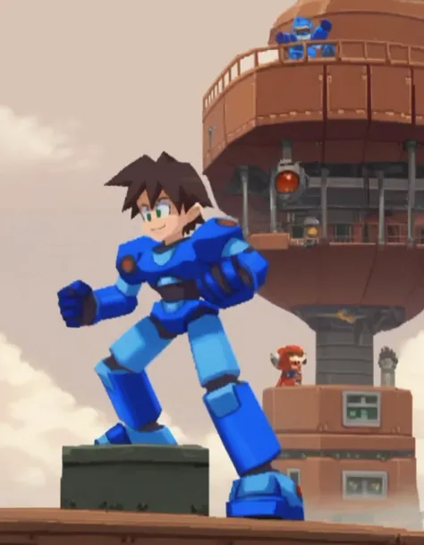zPDXL, score_9, score_8_up, score_7_up, source_anime, 1boy, solo,
<lora:RockLegend_v1:1> rcklgnd, light smile, superhero landing, mega man volnutt, mecha, mechanical arms, mechanical legs, robot joints, spiked hair, brown hair, green eyes, machinery, blue armor, short hair, sky, airship, ship,