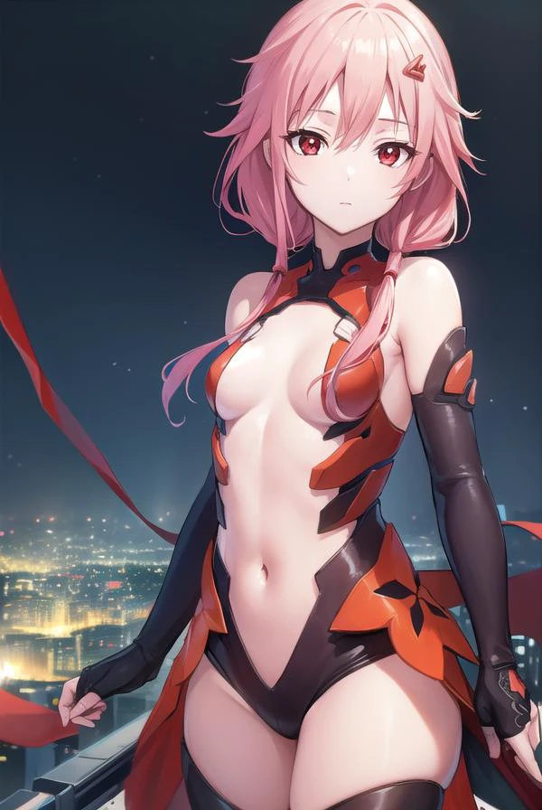 inoriyuzuriha, <lora:inoriyuzuriha-lora-nochekaiser:1>,
inori yuzuriha, hair ornament, hairclip, long hair, pink hair, (red eyes:1.5), twintails, (small breasts:1.2),
BREAK bare shoulders, black thighhighs, center opening, cleavage, detached sleeves, elbow gloves, fingerless gloves, gloves, navel, thighhighs, dress, red dress,
BREAK night, night sky, sky, star \(sky\), star \(symbol\), city,
BREAK looking at viewer, (cowboy shot:1.5),
BREAK <lyco:GoodHands-beta2:1>, (masterpiece:1.2), best quality, high resolution, unity 8k wallpaper, (illustration:0.8), (beautiful detailed eyes:1.6), extremely detailed face, perfect lighting, extremely detailed CG, (perfect hands, perfect anatomy),