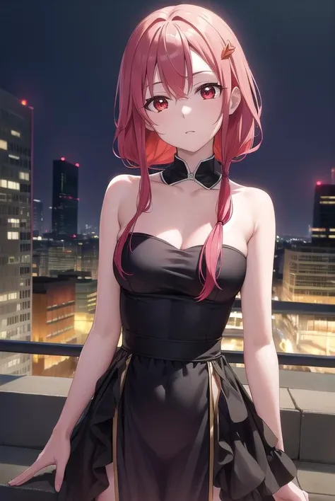 inoriyuzuriha, <lora:inoriyuzuriha-lora-nochekaiser:1>, 
inori yuzuriha, hair ornament, hairclip, long hair, pink hair, (red eyes:1.5), twintails,
BREAK black dress, dress, strapless, strapless dress,
BREAK night, night sky, sky, star \(sky\), star \(symbol\), city,
BREAK looking at viewer, (cowboy shot:1.5),
BREAK <lyco:GoodHands-beta2:1>, (masterpiece:1.2), best quality, high resolution, unity 8k wallpaper, (illustration:0.8), (beautiful detailed eyes:1.6), extremely detailed face, perfect lighting, extremely detailed CG, (perfect hands, perfect anatomy),