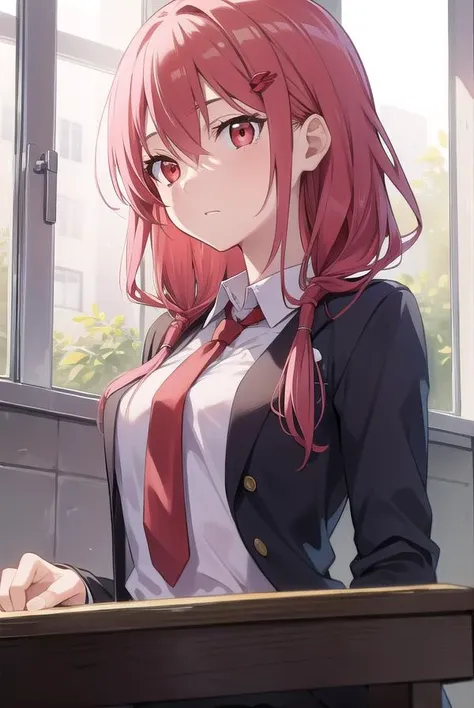 yuzurihainori, <lora:inoriyuzurihatest:1>, inori yuzuriha, hair between eyes, hair ornament, hairclip, long hair, low twintails, pink hair, (red eyes:1.5), sidelocks, twintails, (small breast:1.2),
BREAK school uniform,
BREAK indoors, classroom,
BREAK looking at viewer,
BREAK <lora:GoodHands-vanilla:1>, (masterpiece:1.2), best quality, high resolution, unity 8k wallpaper, (illustration:0.8), (beautiful detailed eyes:1.6), extremely detailed face, perfect lighting, extremely detailed CG, (perfect hands, perfect anatomy),