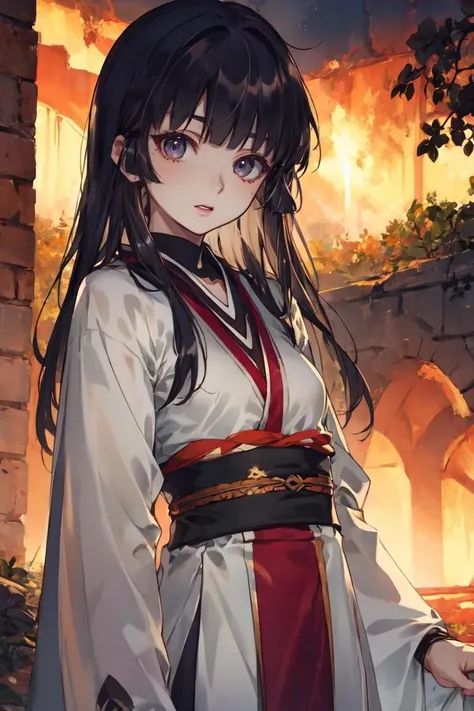 masterpiece, best quality, ultra-detailed, glistening shiny, glowing light, ray tracing, HDR, deph of field, (perfect face, detailed face), <lora:BanYue:0.8>, banyue, long hair, small breasts, kimono,cowboy shot