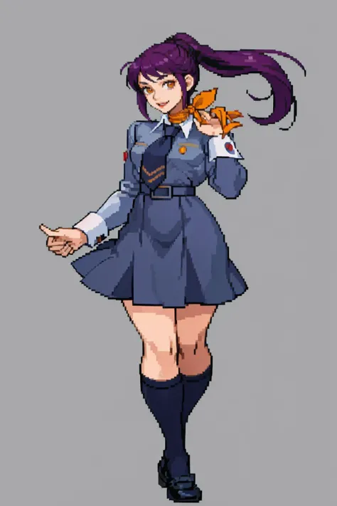 masterpiece, best quality, solo, 1girl, smile, looking at viewer, <lora:Cps2V3test_Fp:0.8>, simple background, full body, <lora:Eriko:1> erikop1, ponytail, school uniform, necktie,