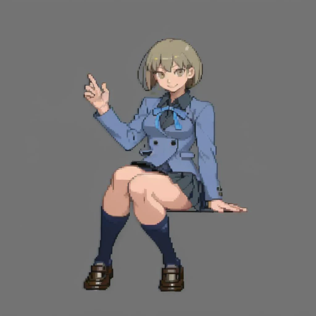 masterpiece, best quality, solo, 1girl, smile, <lora:Cps2V2_Fp:1>, simple background, full body, <lora:Io_Fp:1>, iodesu2, school uniform, ribbon, skirt, sitting,