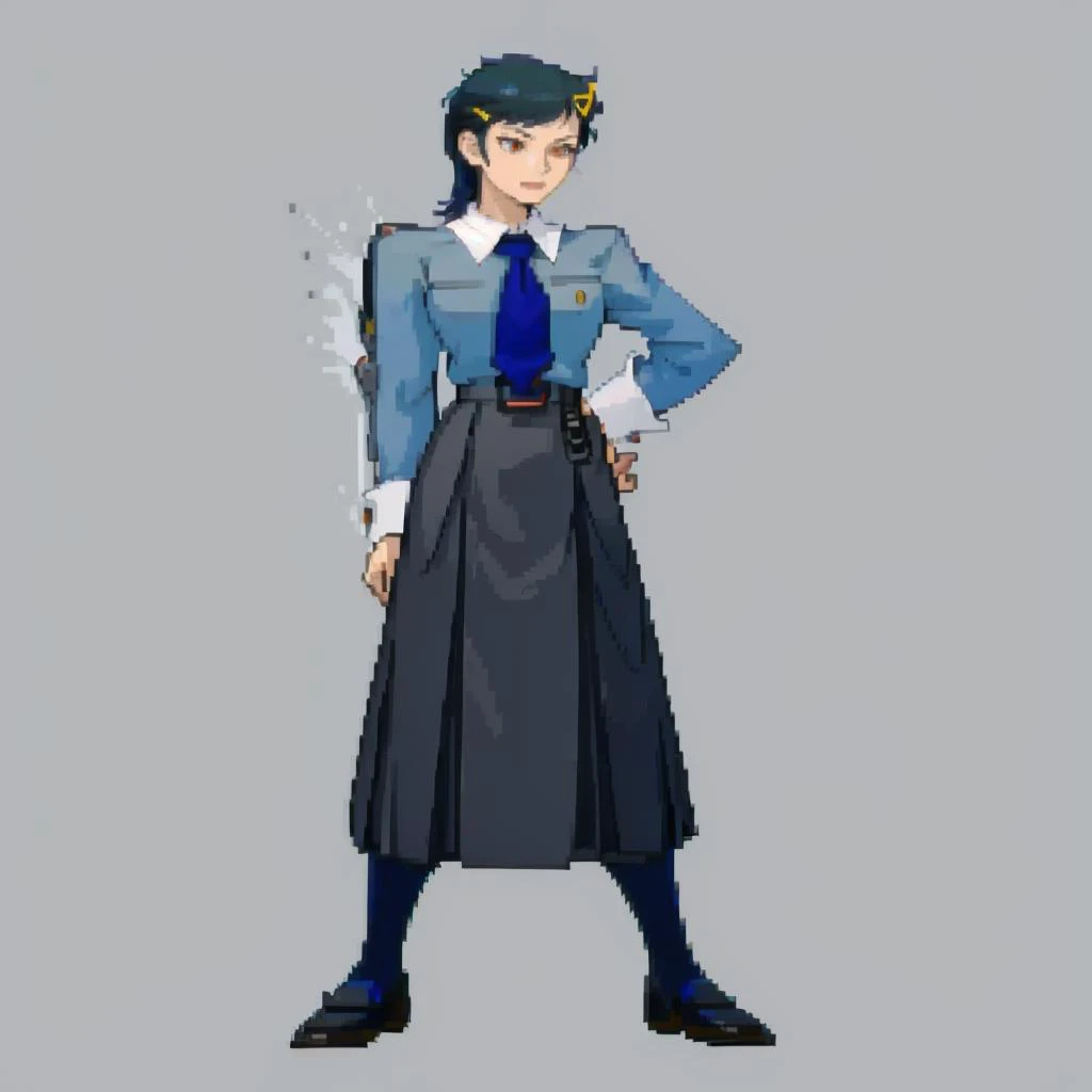 masterpiece, best quality, solo, 1girl, <lora:Cps2V2_Fp:1>, simple background, full body, standing, <lora:Yukino:1>, yukinop1, school uniform, hair clip, necktie, skirt, arms behind Back