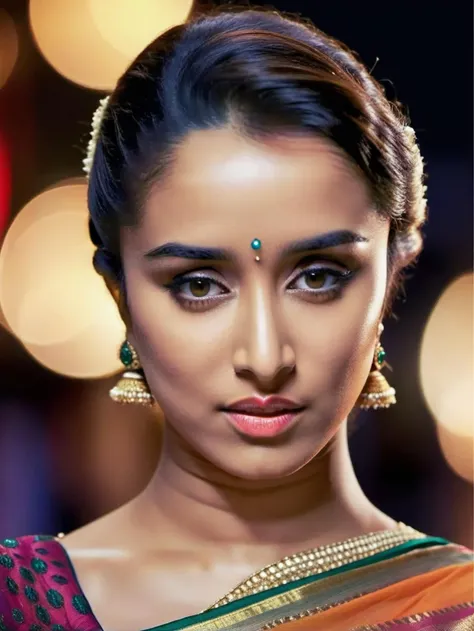 close up head and bodyshot photo of shraddha kapoor in lace lingerie, free long flowing hair, masterpiece, 28 year old, while fucking, looking at viewer, (((showing her breast and navel))), in bedroom , looking at viewer sexily who is ready to fuck her,((full body)), ((marathi woman makeup with nose ring and bindi))