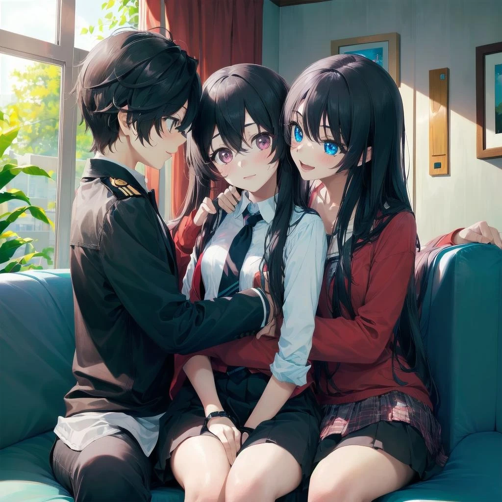 2girls, 1boy, boy sandwich,
<lora:Three_Best_Friends_v1.0:0.6>