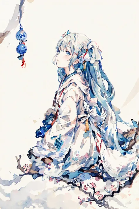 (1girl),<lora:Colorwater_v4:0.5>, <lora:MoXinV1:0.4> <lora:shukezouma_v1_1:0.3>
masterpiece, painting,
water color painting, (shukezouma, negative space:1.6),
(MoXin, shuimobysim, ink wash, chinese ink painting:1.6),
peaceful,facing front
flower tree branch in background, (song, poem, verse, stamp:1.2),
WUCHANGSHUO, BONIAN, ZHENBANQIAO, BADASHANREN
<lora:hatsunemiku1-000006:0.9>, yukimiku2018,twintails,white hair