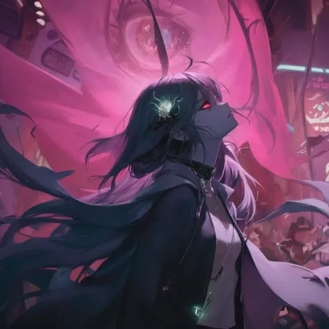 a woman's face with the words do u love me, cyberpunk comic cover art, tiktok video, anime visual style, banner, killua zoldyck portrait, toxicity, black ooze,, highly saturated, alternate album cover, , cyberpunk angry gorgeous druid with glowing eyes, ((glowing eyes:1.3)), phonk album cover, thumbnail, 90's aesthetic, by Dom Qwek, anime visual style, banner, unrequited love, translucent, bright volumetric sunlight, iridescent metals,