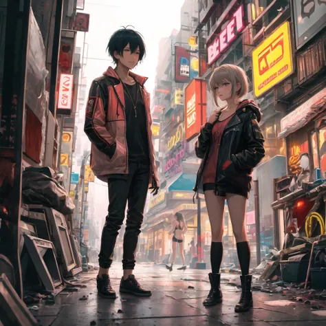 best quality, Perfect light ,cyberpunk, messy street, naked girls, make love,dressed people, clad people ,beggars, chaotic street,robot ,neon lights,wide shot, perspective