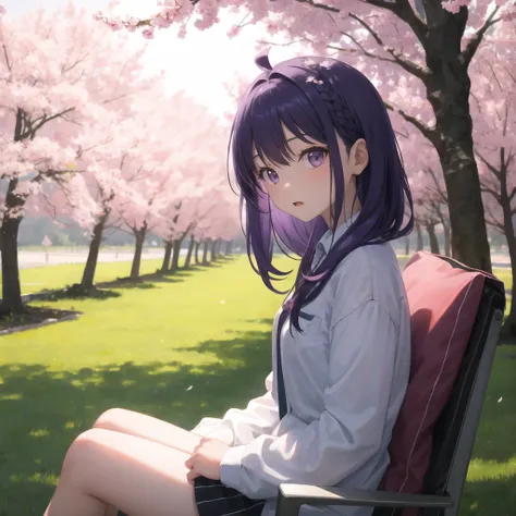 girl, purple hair, hdr, under sakura tree
