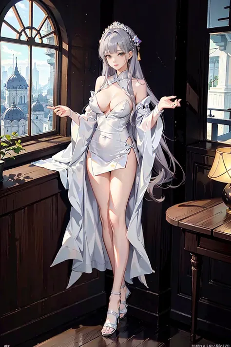 masterpiece, best quality, ultra high res, extremely detailed ,CG ,unity ,8k wallpaper, Amazing, finely detail,(raw photo:1.2), (photorealistic:1.4), (1girl), dynamic pose, full body,(colorful hanfu:1.2), (platinum gray hair:1.2), puffy bangs, looking at viewer,
(wet clothes), indoor, chinese building, wooden funiture, wooden window, spotlight, backlight, cleavage,
<lora:koreanDollLikeness_v15:0.6>, (pureerosface_v1:0.4), (ulzzang-6500-v1.1:0.4),