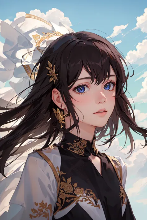 <(masterpiece, realistic:1.3), (extremely intricate:1.2)>, portrait of a girl, (face:1.2), floting hair, wind, cloud, sunlight, cinematic light, bangs, <hypernet:dalcefo_nocopy_v2:0.8>