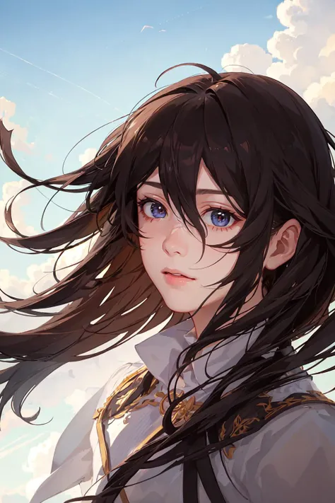 <(masterpiece, realistic:1.3), (extremely intricate:1.2)>, portrait of a girl, (face:1.2), floting hair, wind, cloud, sunlight, cinematic light, bangs, <hypernet:dalcefo_nocopy_v2:0.8>