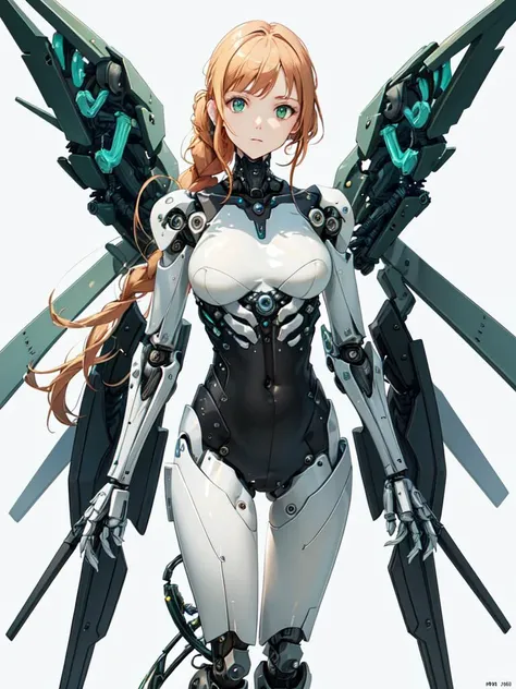 masterpiece, best quality, movie,official art, promotional art, movie wallpaper, extremely detailed CG unity 4k wallpaper, intricate details, white background, full body, concept art, production art, (Mechanical components:1.5),(mechanical prosthesis:1.5), mechanical wings, wings, highres, (realistic, photo-realistic:1.2), physically-based rendering, machinery, reflection, realistic, cyberpunk, symmetric front view close up head shot eyes symmetry face very sharp focus realistic award winning matte drawing cinematic lighting
1girl, robot, (illustration:1.1), slim,
fair skin,delicate face, tights,shine, Bodysuit, (blond long hair),green eyes, laboratory,
chip, shine,braid <lora:breastinclassBetter_v14:0.3>