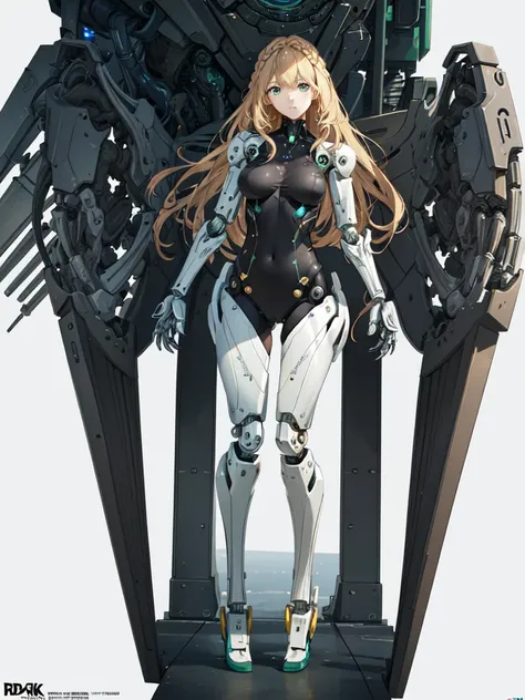 masterpiece, best quality, movie,official art, promotional art, movie wallpaper, extremely detailed CG unity 4k wallpaper, intricate details, white background, full body, concept art, production art, (Mechanical components:1.5),(mechanical prosthesis:1.5), mechanical wings, wings, highres, (realistic, photo-realistic:1.2), physically-based rendering, machinery, reflection, realistic, cyberpunk, symmetric front view close up head shot eyes symmetry face very sharp focus realistic award winning matte drawing cinematic lighting
1girl, robot, (illustration:1.1), slim,
fair skin,delicate face, tights,shine, Bodysuit, (blond long hair),green eyes, laboratory,
chip, shine,braid <lora:breastinclassBetter_v14:0.3>