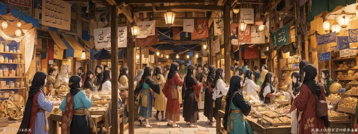 masterpiece, a busy bazaar in ancient damascus in studio ghibli style, highly intricate, highly detailed, photorealism style