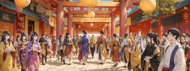 masterpiece, the emperors palace in ancient china in autumn, busy, crowded, crowd, studio ghibli style, highly intricate, highly detailed, photorealism style