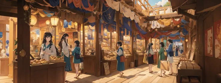 masterpiece, a busy shopping mall in studio ghibli style, highly intricate, highly detailed, photorealism style