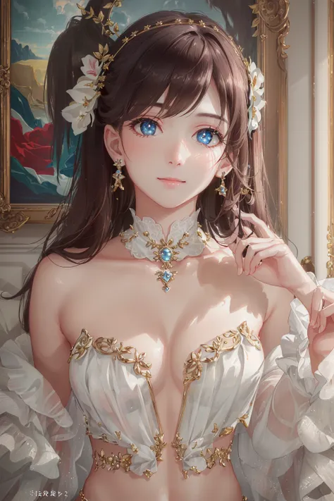 (photorealistic:1.4), (masterpiece, sidelighting, finely detailed beautiful eyes: 1.2), masterpiece*portrait, realistic, 3d face, glowing eyes, shiny hair, lustrous skin, solo, embarassed, (midriff), earrings,