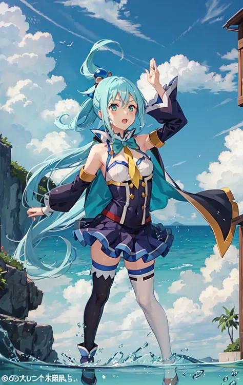 aqua \(konosuba\), thighhighs, water, kono subarashii sekai ni shukufuku wo!, <lora:aqua_konosuba-000035:0.6>