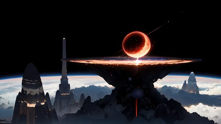 best quality, masterpiece,highly detailed,(photorealistic:1.4),science fiction,(in space),deep space,black hole,broken planet,nebula,perspective view,distant view,