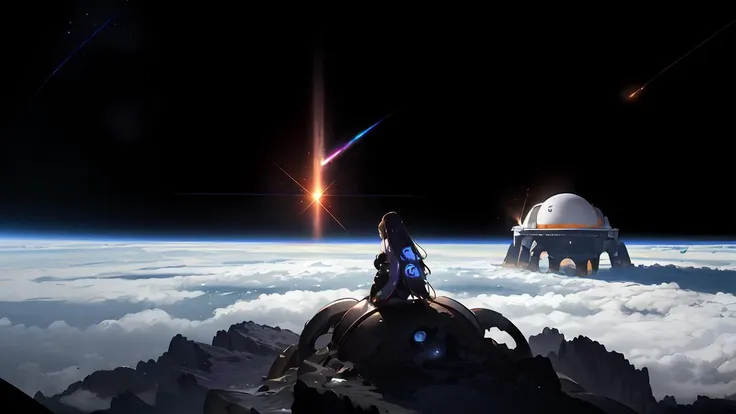 best quality, masterpiece,highly detailed,(photorealistic:1.4),science fiction,(in space),deep space,black hole,broken planet,nebula,perspective view,distant view,